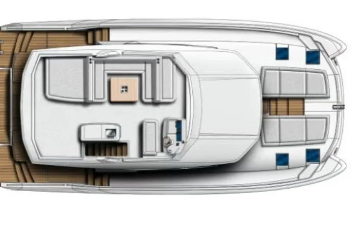 The Office Yacht Photos Pics Top view of 2021 Leopard 53 Powercat yacht layout with spacious deck design.