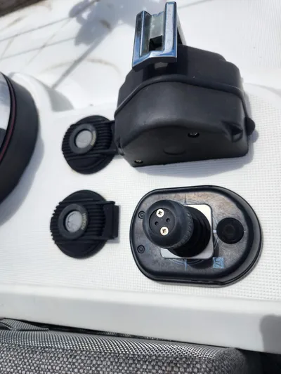 Jump Off Yacht Photos Pics Close-up of Beneteau Sense 50 sailboat controls, 2011 model, featuring electrical connectors.