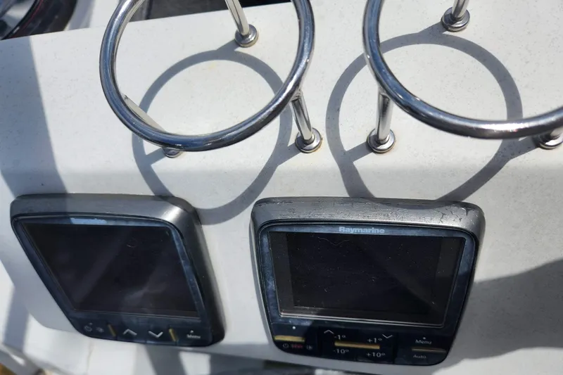 Jump Off Yacht Photos Pics Beneteau Sense 50 2011 yacht cockpit instruments and cup holders.