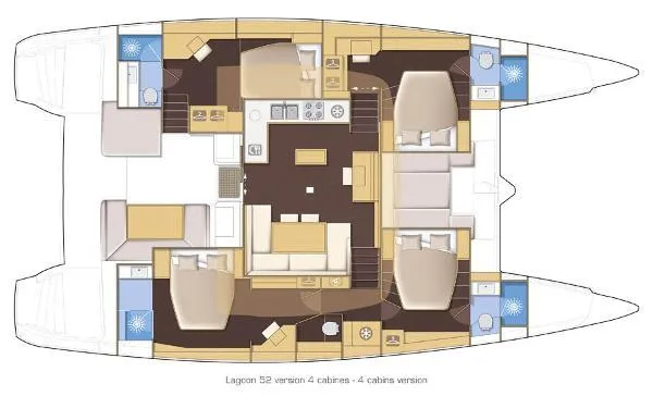 Bada Bing Yacht Photos Pics Floor plan of a 2014 Lagoon 52 catamaran with four cabins and spacious layout.