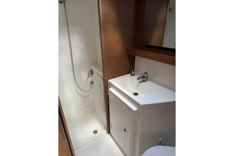  Yacht Photos Pics Modern bathroom in 2018 Lagoon 42 yacht with shower and sink.