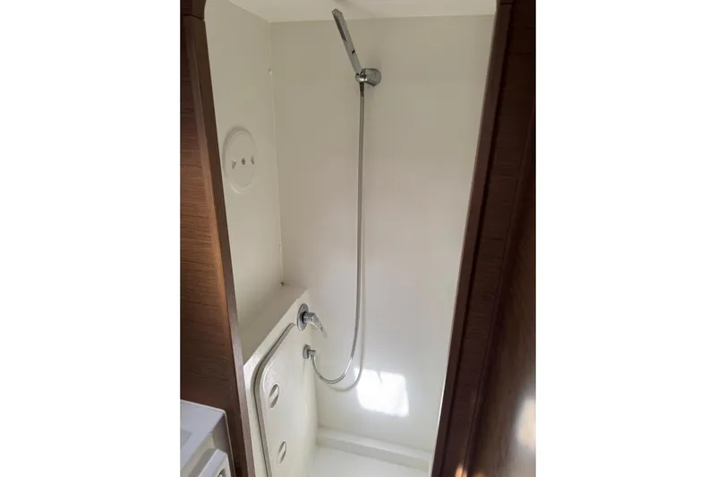  Yacht Photos Pics Shower area in 2018 Lagoon 42 yacht, featuring modern fixtures and sleek design.
