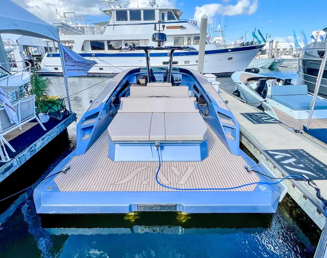 Say Carbon Yachts 42 Yacht Photos Pics 2023 SAY Carbon Yachts 42 docked at marina, rear view.
