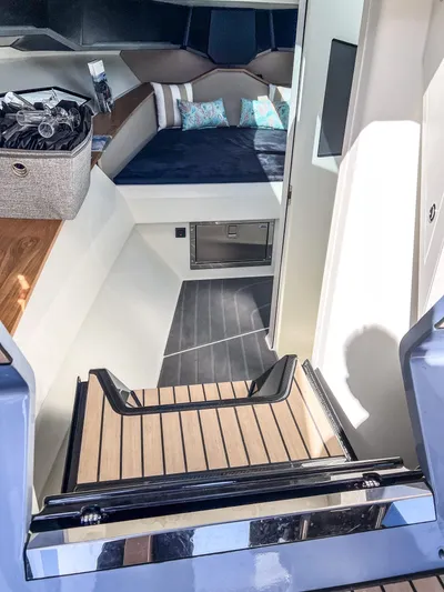 Say Carbon Yachts 42 Yacht Photos Pics Interior cabin of 2023 SAY Carbon Yachts 42 with modern design and cozy bedding.