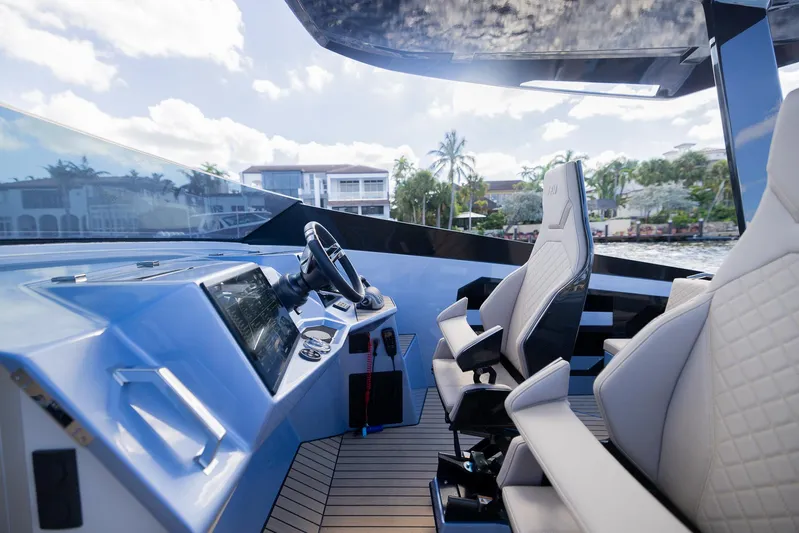 Say Carbon Yachts 42 Yacht Photos Pics Modern helm of 2023 SAY Carbon Yachts 42 with luxury seating and advanced controls.
