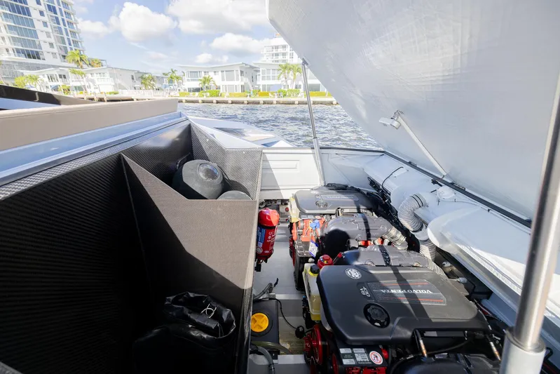 Say Carbon Yachts 42 Yacht Photos Pics Engine compartment of 2023 SAY Carbon Yachts 42 with waterfront view.