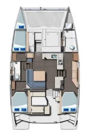Second Treasure II Yacht Photos Pics Floor plan of a 2020 Leopard 40 catamaran, featuring spacious cabins and modern amenities.