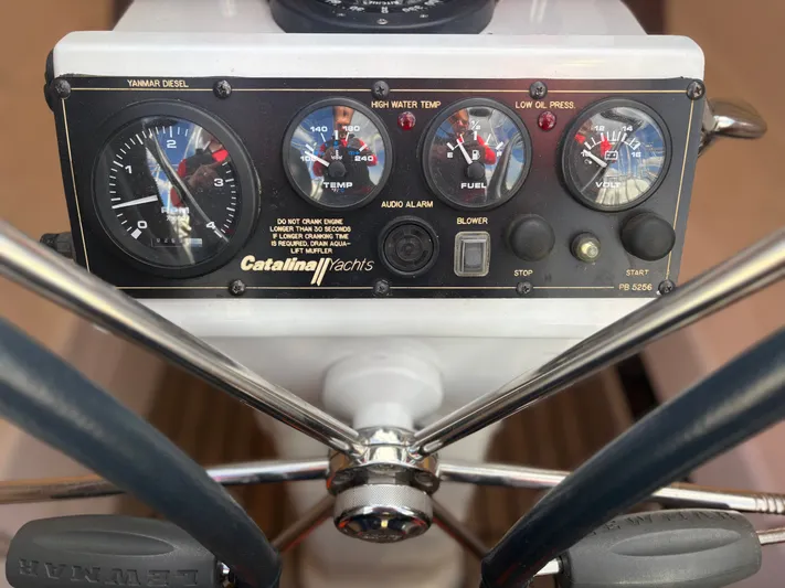 Amadeus Yacht Photos Pics Control panel of a 2014 Catalina 355 yacht with gauges and switches.