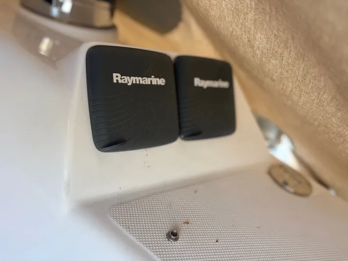 Amadeus Yacht Photos Pics Raymarine equipment on a 2014 Catalina 355 sailboat, featuring dual control panels.