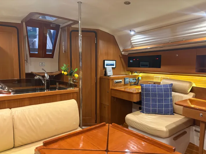 Amadeus Yacht Photos Pics Interior of 2014 Catalina 355 sailboat with cozy seating and modern amenities.