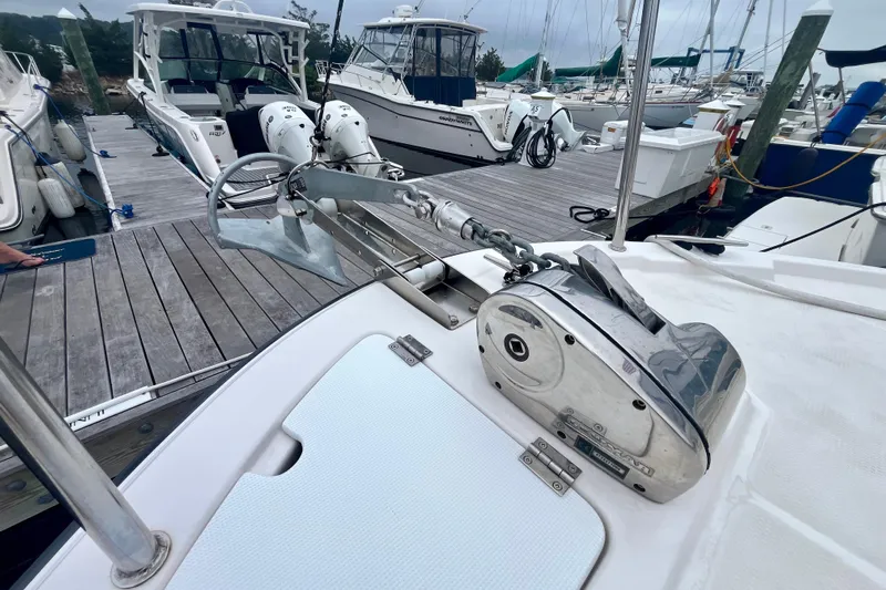  Yacht Photos Pics 2023 Ranger Tugs R-27 boat with anchor system at marina dock.