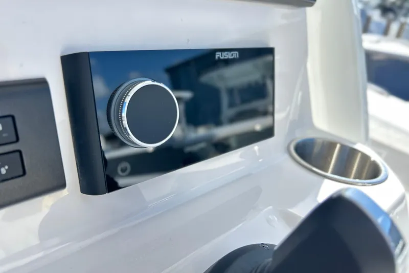  Yacht Photos Pics Fusion audio system on 2026 Sea Fox 288 Commander boat dashboard.
