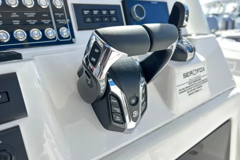  Yacht Photos Pics Control panel of 2026 Sea Fox 288 Commander boat with advanced throttle system.