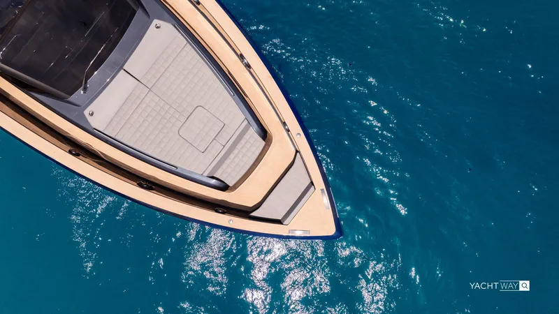 Available Now Yacht Photos Pics Aerial view of 2025 Pardo Yachts P50 on clear blue water.