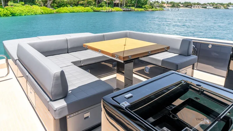 Available Now Yacht Photos Pics Luxurious seating area on 2025 Pardo Yachts P50, overlooking serene blue waters.