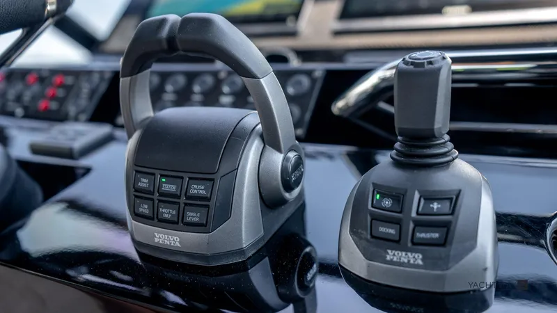 Available Now Yacht Photos Pics Control panel of 2025 Pardo Yachts P50 featuring Volvo Penta throttle and joystick.