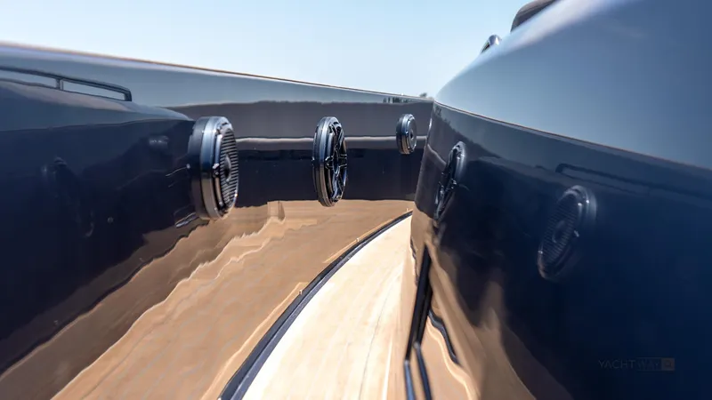 Available Now Yacht Photos Pics Sleek black exterior of 2025 Pardo Yachts P50 with circular vents.