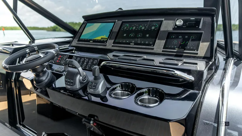 Available Now Yacht Photos Pics Helm of 2025 Pardo Yachts P50 with advanced navigation controls and sleek design.