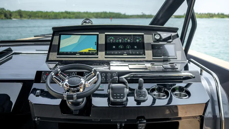 Available Now Yacht Photos Pics 2025 Pardo Yachts P50 helm with advanced navigation and control systems on open water.