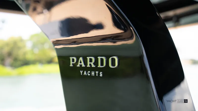 Available Now Yacht Photos Pics Pardo Yachts P50 2025 model, sleek design detail with logo.