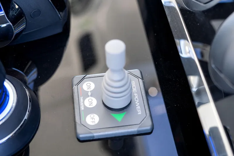 Why Knot Yacht Photos Pics Joystick control on 2022 Azimut 47 VERVE yacht dashboard.