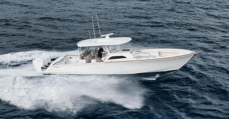  Yacht Photos Pics 2023 Valhalla Boatworks V-46 cruising on open ocean waters.