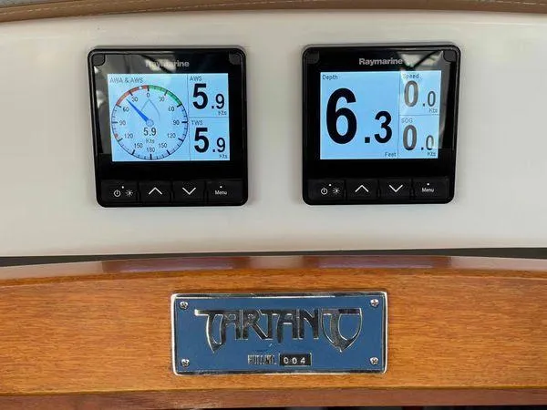 Top O Nok Yacht Photos Pics Digital displays on a 2020 Tartan 395 yacht showing navigation data.