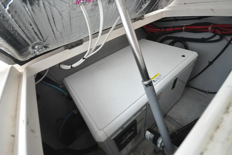  Yacht Photos Pics Engine compartment of 2009 Intrepid 430 Sport Yacht with visible wiring and equipment.