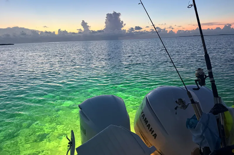  Yacht Photos Pics Sunset view from 2009 Intrepid 430 Sport Yacht with Yamaha engines and fishing rods.