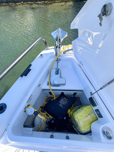  Yacht Photos Pics 2022 Axopar 37 Sun Top anchor compartment with equipment and storage.