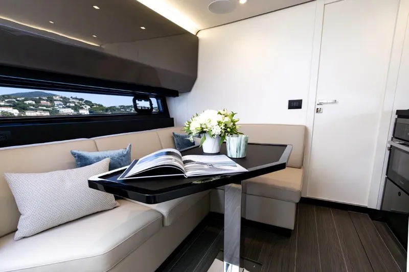  Yacht Photos Pics Luxurious interior of 2024 Azimut Verve 48 yacht with elegant seating and decor.