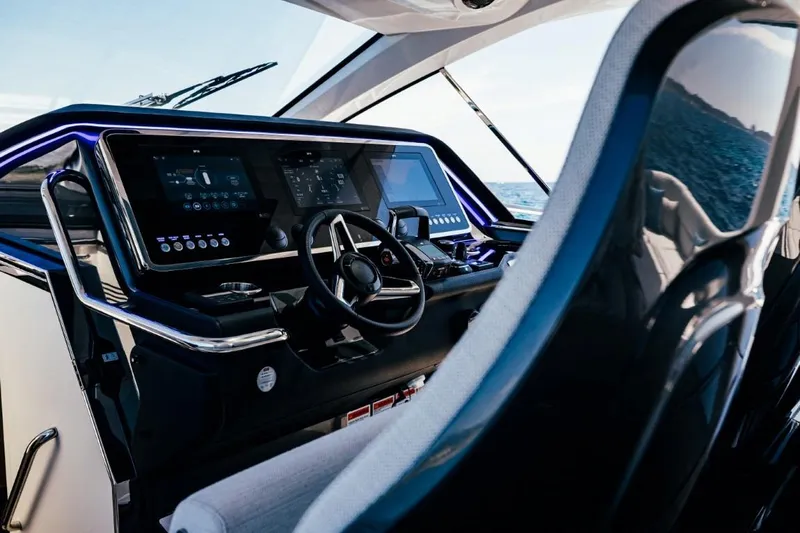  Yacht Photos Pics 2024 Azimut Verve 48 yacht cockpit with modern navigation controls and sleek design.