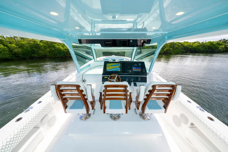  Yacht Photos Pics 2026 HCB 56 Suenos GIX helm with luxurious seating and advanced navigation system.