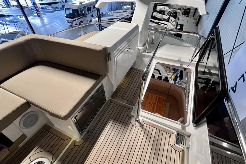  Yacht Photos Pics Luxurious 2023 Nimbus 405 Flybridge interior with sleek seating and modern design