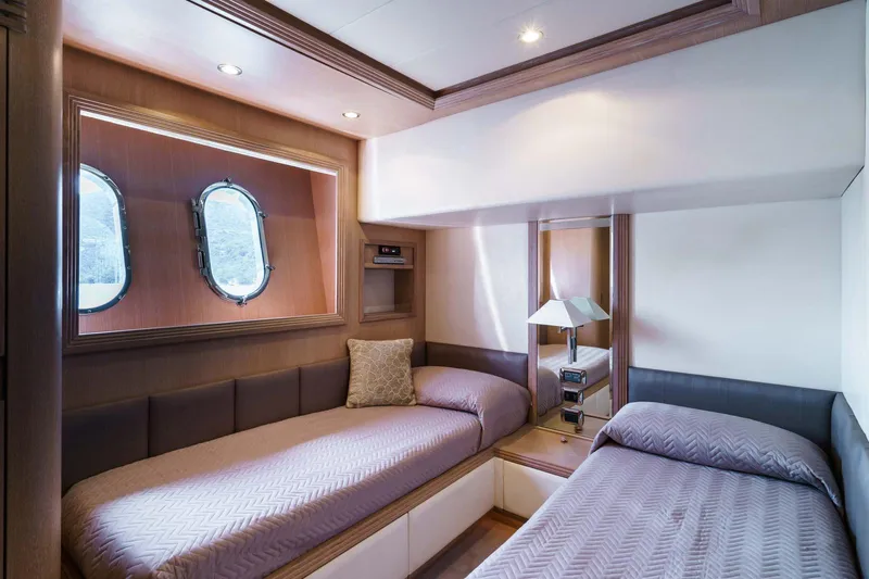 Allie Yacht Photos Pics Luxurious cabin interior of 2008 Alalunga Open 85 Sport X yacht with twin beds.