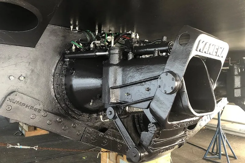 Interceptor Yacht Photos Pics Close-up of 2012 River Hawk 73 Sea Stryker Fast Patrol Boat propulsion system.