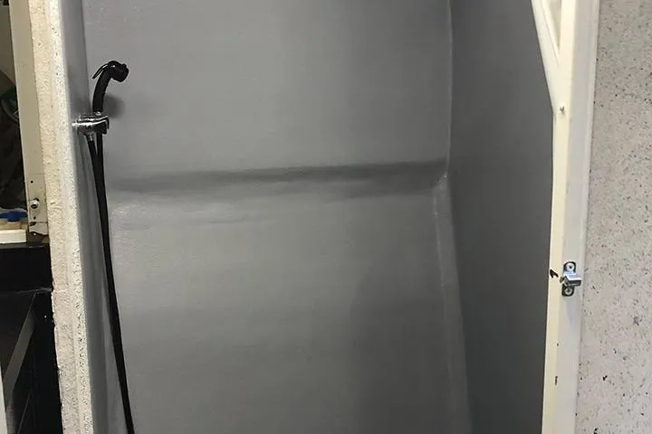 Interceptor Yacht Photos Pics Interior shower area of 2012 River Hawk 73 Sea Stryker Fast Patrol Boat.