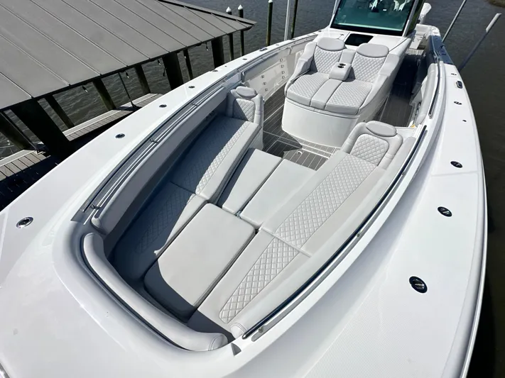 Hcb 53' Suenos Yacht Photos Pics Luxurious 2024 HCB Suenos boat with elegant white upholstery.