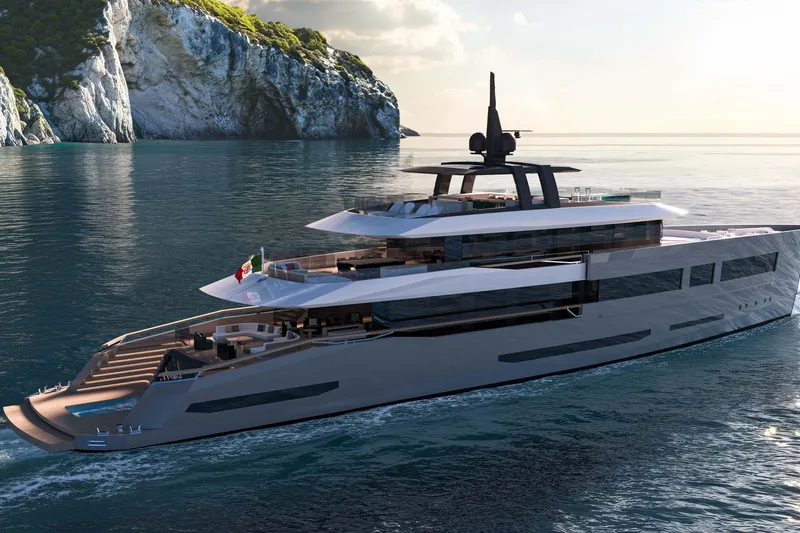 Sleek 52 Yacht Photos Pics Luxurious Tureddi Sleek 52 yacht cruising near rocky coastline, 2028 model.