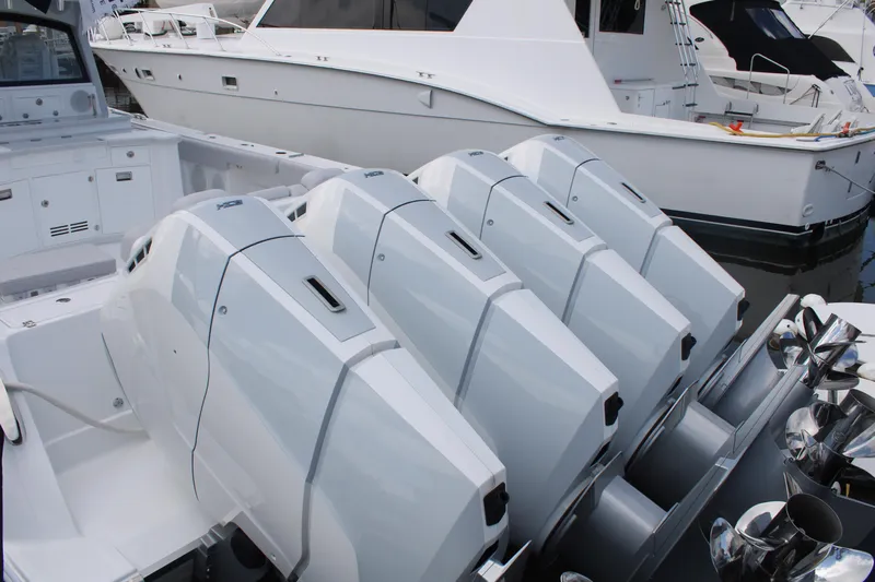 Hcb 53' Suenos Yacht Photos Pics Four outboard engines on a 2024 HCB Suenos boat.