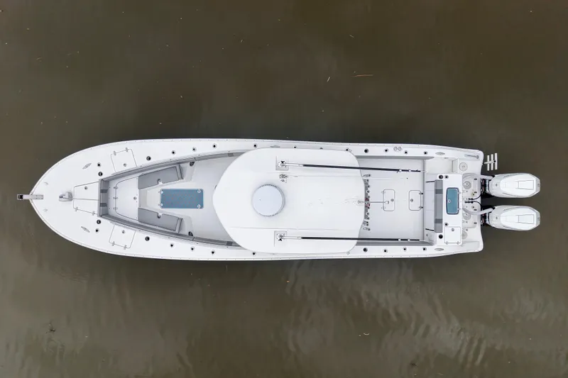  Yacht Photos Pics Overhead view of 2023 Cape Horn 34 XS boat on water.