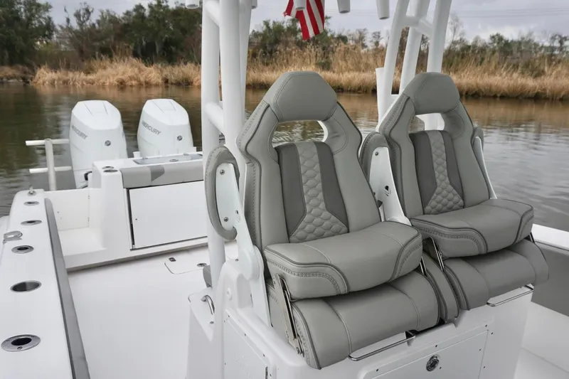  Yacht Photos Pics 2023 Cape Horn 34 XS boat with luxurious seating and dual Mercury engines.