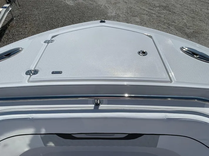 Med Blue Yacht Photos Pics 2025 Blackfin 272CC boat deck, featuring sleek design and stainless steel fittings.