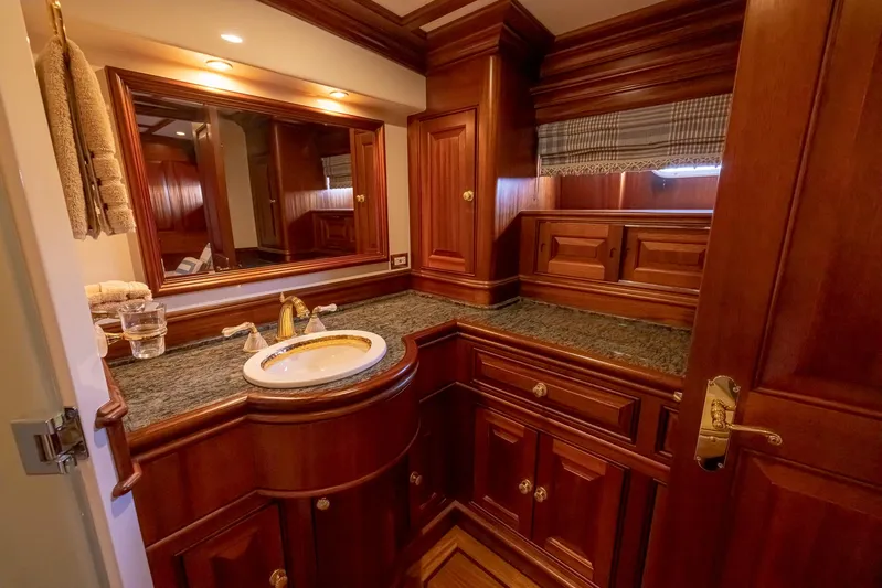 Essence Yacht Photos Pics Luxurious wooden bathroom interior on a 2006 Vicem 85 Classic yacht.