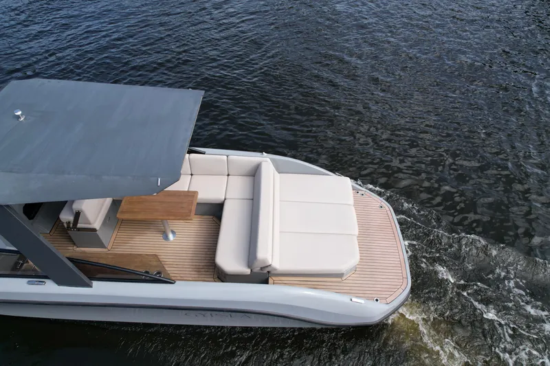 Rand Leisure 28 Yacht Photos Pics Modern Rand Leisure 2021 boat with sleek design and comfortable seating on water.