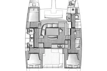  Yacht Photos Pics Floor plan of a 2007 Lagoon 440 catamaran, showcasing interior layout and cabin arrangement.