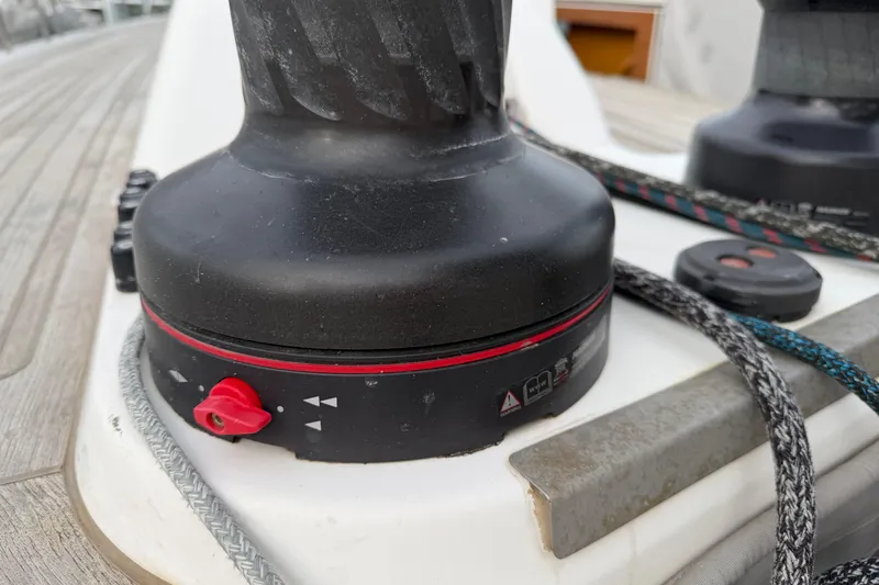  Yacht Photos Pics Close-up of a winch on a 2018 X-Yachts X4.9 sailboat deck.