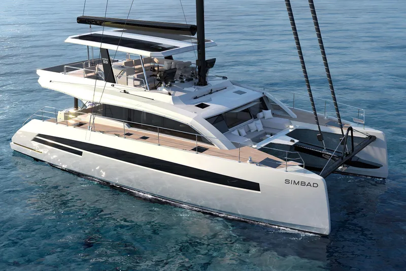  Yacht Photos Pics Luxury Simbad 55 catamaran sailing on clear blue water, 2025 model.