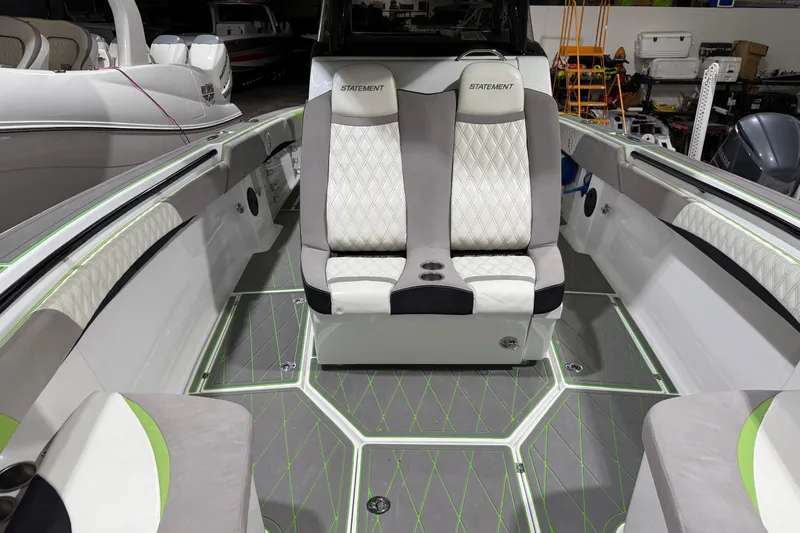  Yacht Photos Pics Luxury interior of 2017 Statement 350 Open boat with stylish seating and modern design.