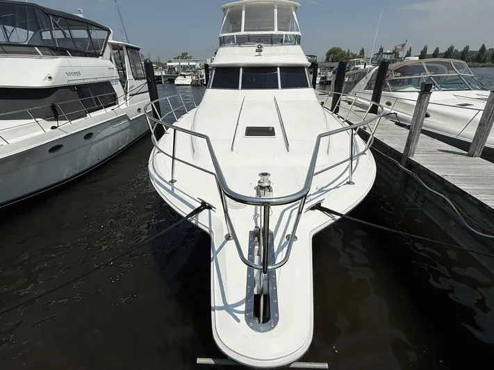  Yacht Photos Pics 1995 Sea Ray 550 Sedan Bridge yacht docked at marina, front view.